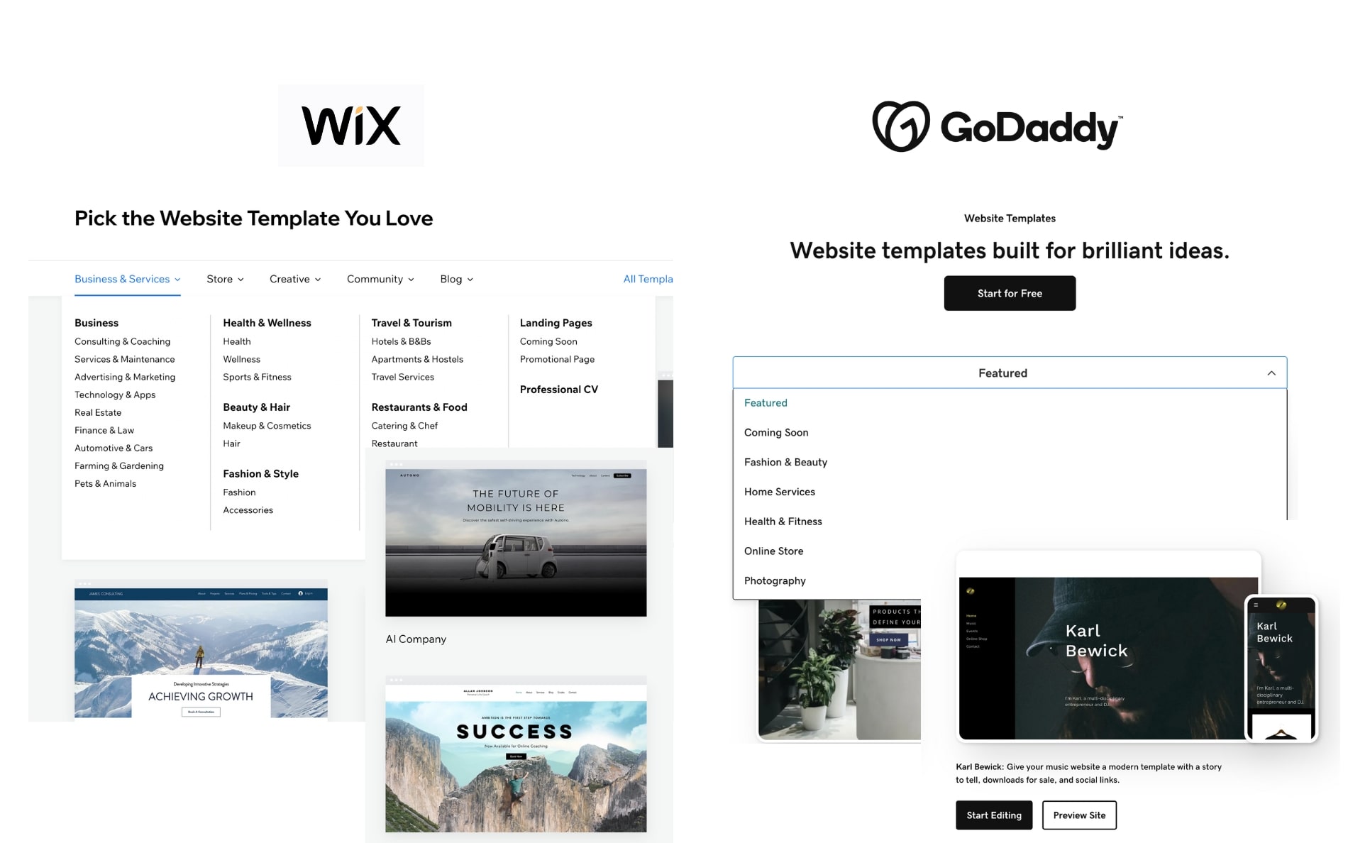 godaddy vs wix: Design
